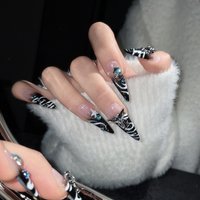 10Pcs/set Long Spicy Girls Stiletto Handmade Press on Nails 3D Butterfly Fake Nails Dark Wearable Stick-on Nails False Nail 네일팁
