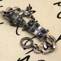 Retro Chinese Style Skull Curb Bracelet, Skeleton Splicing Design Boji Talisman Element Domineering Men's Fashion Street Jewelry