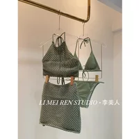 New Green Knitted Hollow Neck Strap Skirt Split Bikini Swimsuit Women's Set