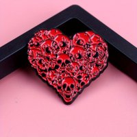 Edgy Skull Heart Enamel Pin - Gothic Punk Accessory with Red & Black Design