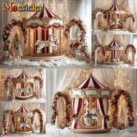 Mocsicka Winter Photography Background Christmas Circus Carousel Decoration Family Xmas Holiday Party Portrait Photo Studio Prop
