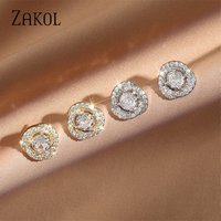 ZAKOL Trendy Cubic Zirconia Flower Earrings for Women Stud Earrings Charm Elegant Bridal Wedding Party Jewelry 2026 New