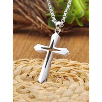 Fashion Design Simple Hollow Cross Pendant Men's Hip Hop Stainless Steel Necklace Religious Christian Amulet Jewelry