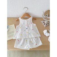 2psc Summer Newborn Infant Baby Girls Heart-Shaped Embroider Waistcoat+Shorts Muslin Sleeveless Set Kids Fashion Baby Clothing