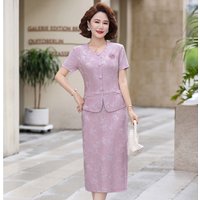 Summer Fashion Fake Two Pieces Elegant Patchwork Dress Ladies Short Sleeve Casual Women Elastic Jacquard Vestido