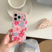 Spring Day Beautiful Pink Blue Lily Flowers Glitter Shockproof Protective Phone Cover Case for iPhone 17 16 15 Pro Max