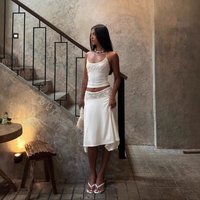 Retro Lace Splice Strap Dress Set Gentle Wind Slim Fit Asymmetrical Skirt Two Piece Set Women's Fashion Casual Summer
