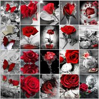 Yumeart 5d DIY Diamant Mosaik Blumen Kreuz stich Set für Stickerei Rose Strass Kunst Malerei schwarz und rot Wohnkultur