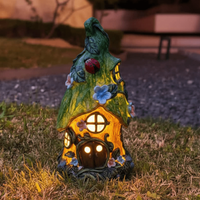 qwSolar Fairy House Garden Statue with LED Light – 22 cm Green Hand-Painted Resin Fairy Garden Ornament for Outdoor Decoration & Giftse