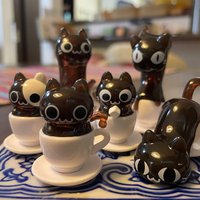 Cat Cafe Coffee Styling Blind Box Transparent Funny Posture Action Figures Model Collection Toy Desktop Decoration Gifts