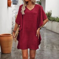 Solid Color Casual Loose Short Dresses For Women 2026 Fashion Summer Women's Ruffles A-Line Dress Elegant Vintage Female Dresses