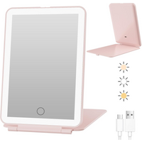 LED Folding Travel Makeup Mirror 3 Colors Light Modes USB Rechargeable Touch Screen Portable Tabletop Cosmetic Mirror