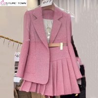 Autumn new style small fragrance retro fashion temperament two-piece set spliced high-end suit top+pleated skirt set