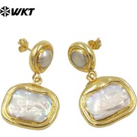 WT-MPE139 New Arrival Natural White Pearl For Women Mid-Length Earring Banquet Party Fine 18k Gold Jewelry Accessory