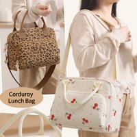 Corduroy Lunch Bag Thermal Insulation Lunch Box Storage Handbag Crossbody Multifunctional Kid School Cooler Bag Picnic FoodPouch