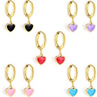 Fashionable and Cute Oil Drip Heart-Shaped Pendant Earrings Stainless Steel Sweet and Waterproof Jewelry Birthday Gift for Girls
