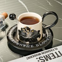 French retro-style coffee cup and saucer set, aesthetic afternoon tea cups, designer ceramic mugs for restaurants and cafes