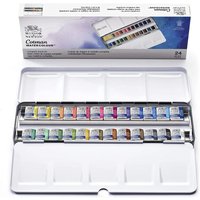 Winsor & Newton Cotman Watercolor Paint Set in Metal Box 12/24 Half Pans Complete Travel Tin Aquarelle Art Supplies for Artist