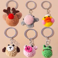 Lovely Hand Knitted Elk Keychain Crocheted Dog Animal Key Rings for Women Girls Handbag Pendants Handmade Jewelry Gifts