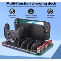 Multi-functional Cooling & Charging Stand SW2139 for Switch 2 with Cooling Fan,10 Game Card Slots & Offering 9 Adj Light Effects