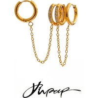 Yhpup Stainless Steel Zirconia Tassel Chain Drop Hoop Earrings for Women 18K Gold Color PVD Plated Daily Fresh Jewelry