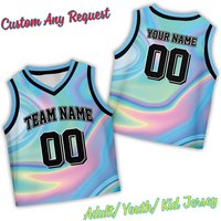 Fashion Iridescent Background Basketball Jersey Custom Name Team Name Number Holographic Rainbow Basketball Shirt Mens Vest Tops