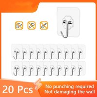 20 Pcs Transparent Stainless Steel Strong Self-adhesive Hooks Bathroom Towel Clothes Storage Sticky Hooks Key Pendant Storages
