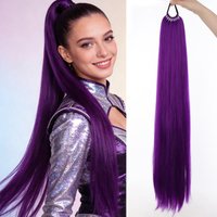 Tail Extension Multifunctional Elastic Band Purple Ponytail, 32" long Straight and Soft Synthetic Ponytail, Suitable for Women
