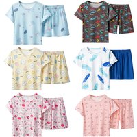 2-Pcs Summer Children's Cute Printed Short-sleeved Shorts Suit Boy Casual Joker Dinosaur Top Girl Pink Sweet Soft Home Clothes
