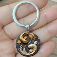 Koi Keychain - Retro Zinc Alloy, Black and Gold Koi, is a birthday, New Year, Valentine's Day gift
