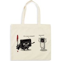 Darth Vader Vs IPod Print Tote Bag Gift for Movie Fans, Funny Cassette Tape Parody Shoulder Bag Pop Culture Humor Women Handbag