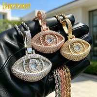 New Iced Out Stereoscopic Eye Pendant Necklace Prong Setting Bling Cubic Zirconia Evil Eye Charm Men Women Hip Hop Jewelry