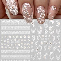 2Pcs Embossed Lace Flowers 3D Nail Stickers White Floral French Nail Decals DIY Manicure Wedding Nail Decorations Nail Supplies