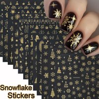 2025 New Gold Christmas Collection Nail Stickers Golden Glitter Xmas Pentagram Tree Elk Bell Bow Nail Decals DIY NewYear Manicur