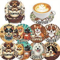 8 pieces/set of diamond art painting coasters with brackets, DIY small dog pattern diamond art coasters, suitable for both adult