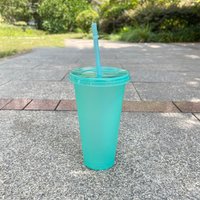 Food Grade PP Plastic With Straw Straw Cup Drink Straw Mugs With Lid Plastic Tumbler Matte Coffe Bottle Cup
