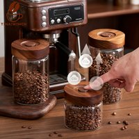 TINA WIMCN Air Valve Coffee Bean Storage Container Airtight Food Jar Pantry Cafe Canister Coffee Sealed Tank with Wood Lid