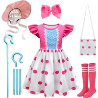 Fancy Little Girl Bo Peep Costume Pink Polka Dot Dress Halloween Cosplay Birthday Party Children's Costume Carnival Kids Clothes