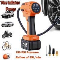 150PSI Tire Inflator Cordless Air Compressor, 35L/Min LED screen with Light Rechargeable Battery Portable Handheld Car Tire Pump