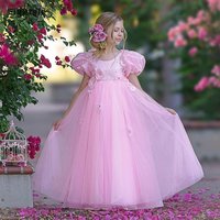 Arabic Flower Girl Dresses O-Neck 3d Flowers Customized Tulle First Communion Girl Party Gown Children Birthday Dresses