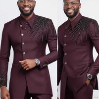Elegant Men Suits 2 Pieces Jacket Pants Skinny Fashion Beaded Groom Wedding Tuxedos Casual Occasion Customized