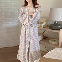 Women's Spring and Summer New Simple Long-Sleeved Robe Girls Sweet Ins Wind Ruffled Thin Section of Solid Color Pajamas Home Wea