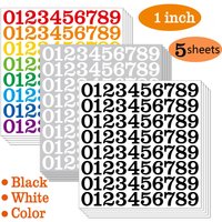 5 Sheets Arabic Number Stickers 1 Inch Number Stickers Waterproof Vinyl Self-adhesive Removable Office Home Cup Decoration Lable