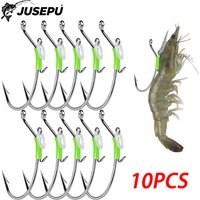 10Pcs 1/0#2/0#3/0# Luminous Shrimp Hooks Stainless Steel Saltwater Live Bait Fishing Hooks Spring Loaded Shrimp Walker Fishhook.
