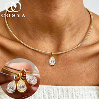 COSYA 3CT 7*11mm Pear Cut Moissanite Choker Necklace for Women 100% S925 Silver Solitaire WaterDrop Bezel Diamond Party Jewelry