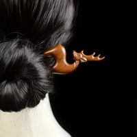 Sandalwood antler hairpin U-shaped comb Chinese-style plum-blossom deer hairpin Suitable for festivals