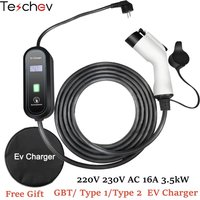 Teschev 220V 230V Portable EV Charger Wallbox 16A Type1 j1772 Charging Cable Type2 Cord IEC62196 Schuko Plug for Electric Car
