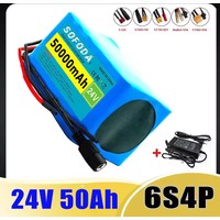 100% NEW 6s4p 24V 50Ah 18650 Battery Lithium Battery 25.2v 50000mAh Moped /Electric/Li Ion Battery Pack