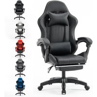 Gaming Racing Desk Chair with Adjustable Lumbar Support, Footrest, and Head Pillow, X2022 Black