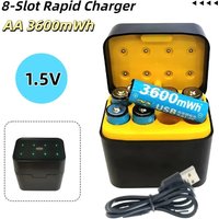 8-Slot Rapid Charger for AA 3600mWh Lithium-Ion Rechargeable Batteries,1.5V Fast USB Battery Charger Box